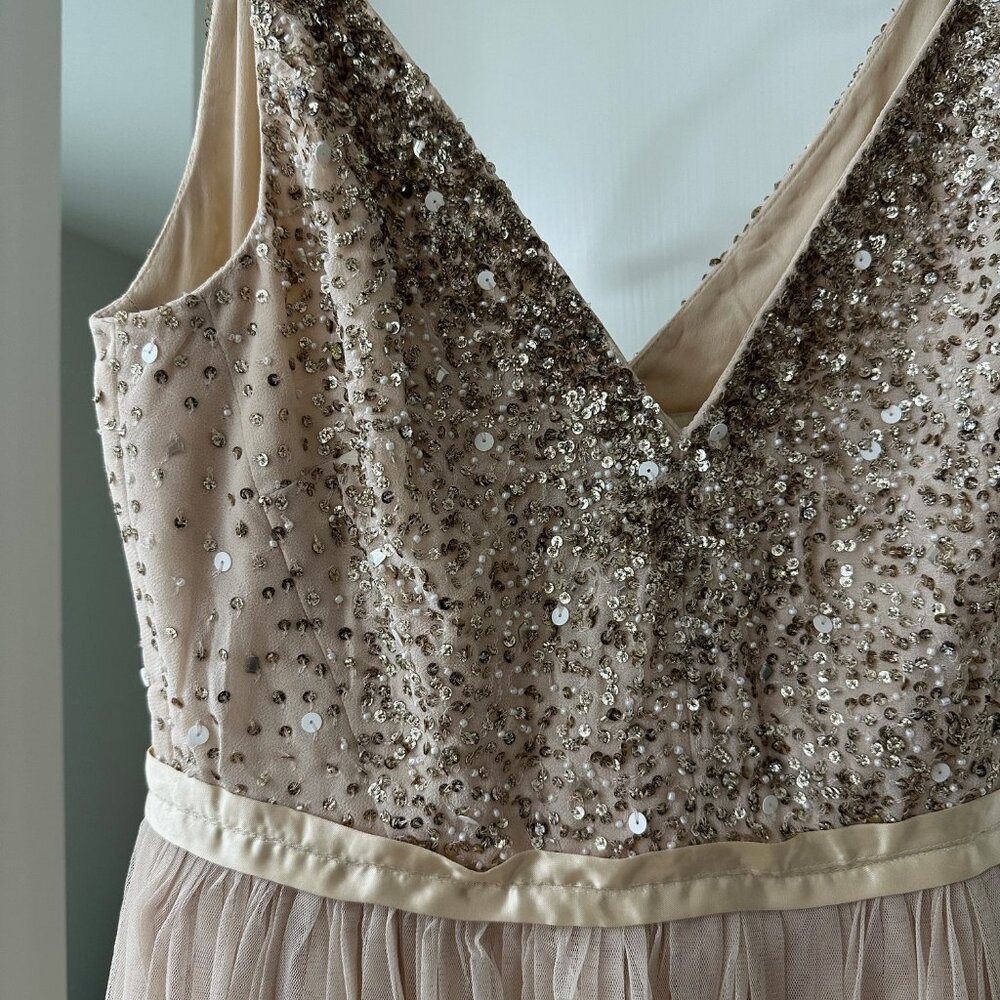BHLDN Avery Maxi Dress, Oyster Champagne Color, Size 4 - Picture 4 of 11